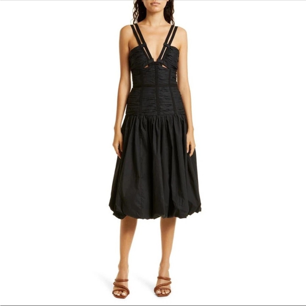 ULLA JOHNSON KAIA Kaia Strappy Shirred Drop Waist black midi dress NWT